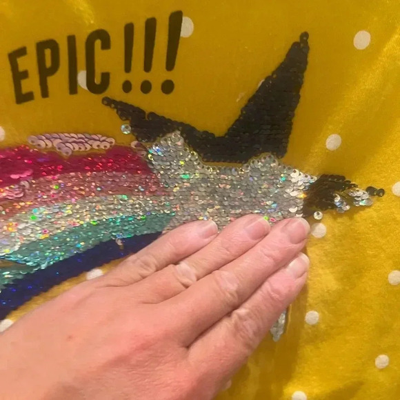 Gap kids sequin flipsy tee shirt yellow polka dot star epic medium - Picture 5 of 8